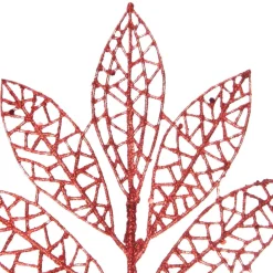 Red Glitter Mesh Leaf Pick - Set of 2 Christmas Pick|