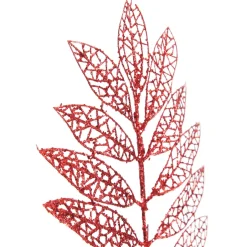 Red Glitter Mesh Leaf Pick - Set of 2 Christmas Pick|
