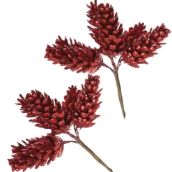 Red Glitter Pinecone Clusters - Set of 2 Pinecones And Acorns|
