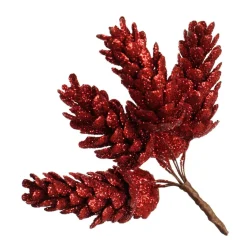 Red Glitter Pinecone Clusters - Set of 2 Pinecones And Acorns|