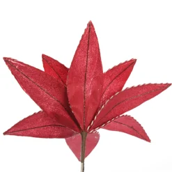 Red Glitter Poinsetta Flower Clip with Twine Trim and Bells Christmas Flowers|