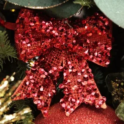 Red Glitter Sequin Bow Christmas Bells And Bows|