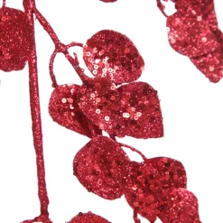 Red Glitter Sequin Leaf Spray Christmas Sprays|