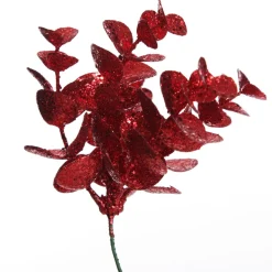 Red Glitter Silver Dollar Leaf Pick - Set of 2 Christmas Pick|