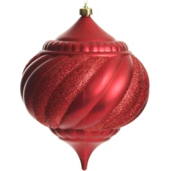 Red Glitter Swirl Christmas Onion Bauble Finials And Drops|
