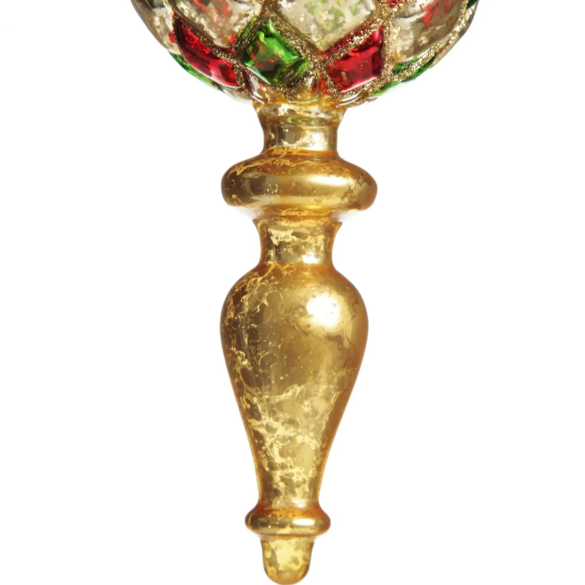 Red, Green and Gold Diamond Pressed Glass Christmas Finial Finials And Drops|
