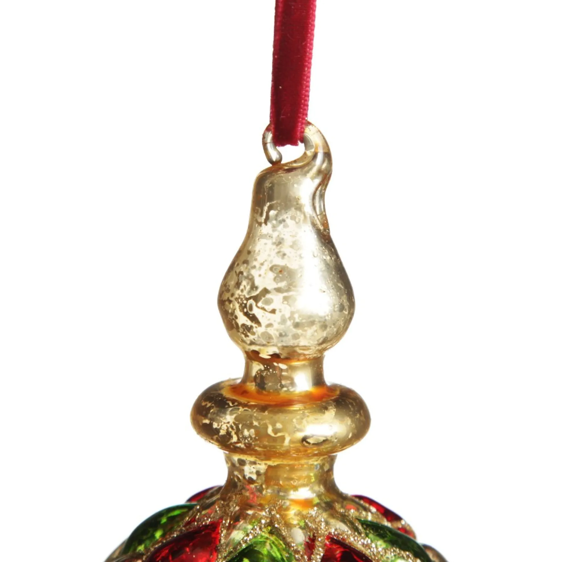 Red, Green and Gold Diamond Pressed Glass Christmas Finial Finials And Drops|