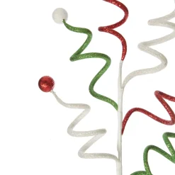Red, Green and White Glitter Curly Christmas Pick Christmas Tree Picks|