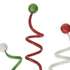 Red, Green and White Glitter Curly Christmas Pick Christmas Tree Picks|