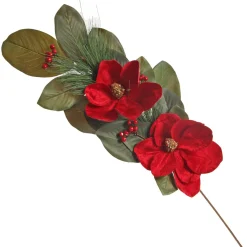 Red Magnolia Flower Green Leaf and Pine Christmas Spray Christmas Sprays|