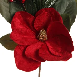 Red Magnolia Flower Green Leaf and Pine Christmas Spray Christmas Sprays|