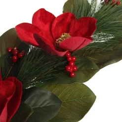 Red Magnolia Flower Green Leaf and Pine Christmas Spray Christmas Sprays|