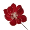 Red Magnolia Flower Stem with Twine Trim Christmas Flowers|