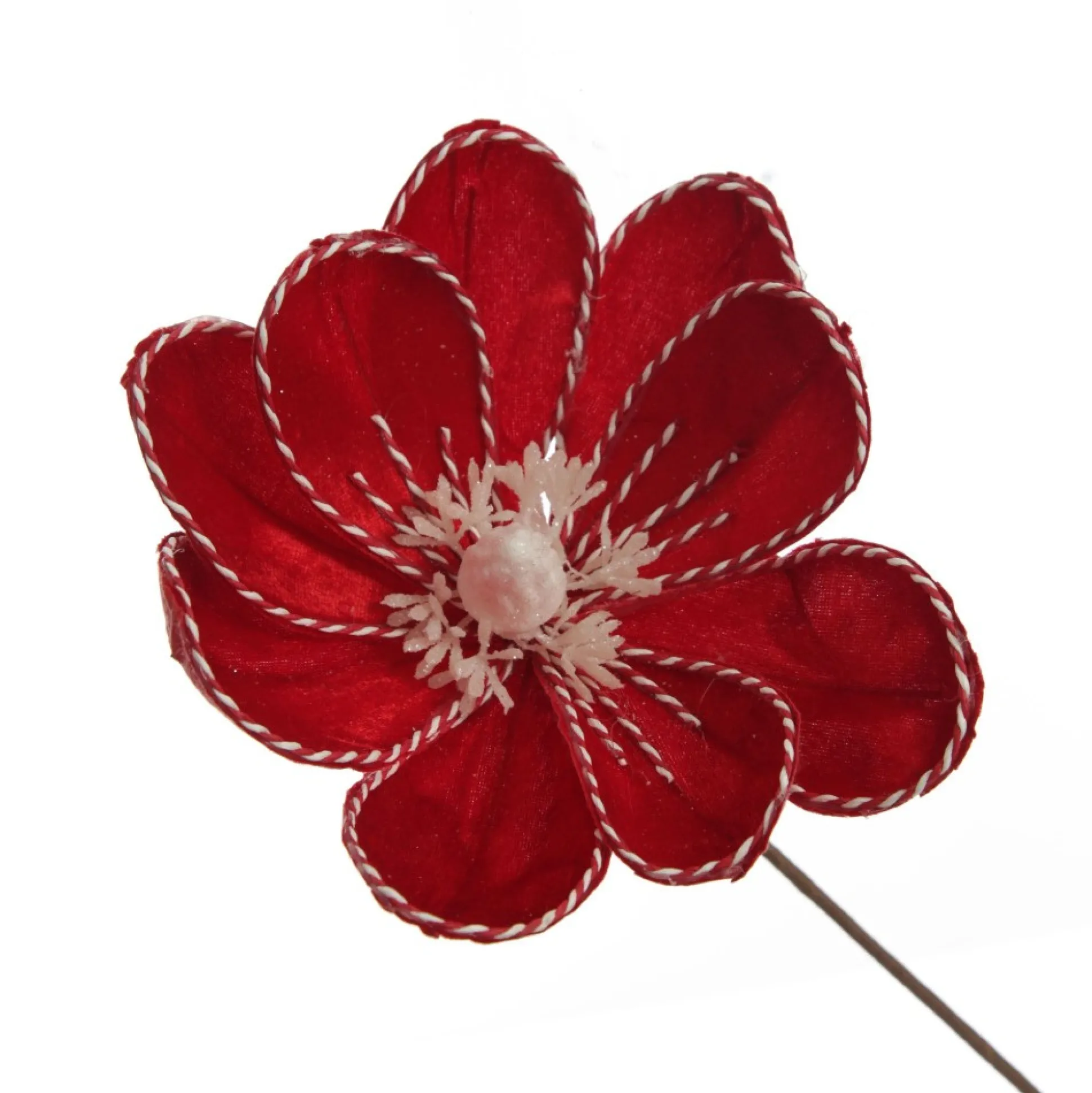 Red Magnolia Flower Stem with Twine Trim Christmas Flowers|