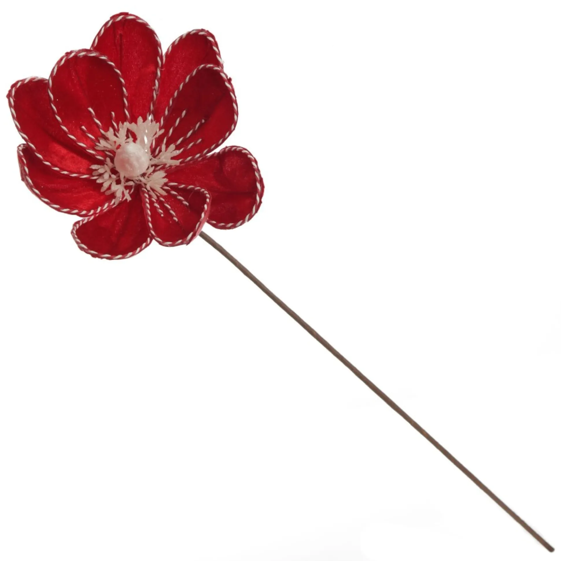 Red Magnolia Flower Stem with Twine Trim Christmas Flowers|