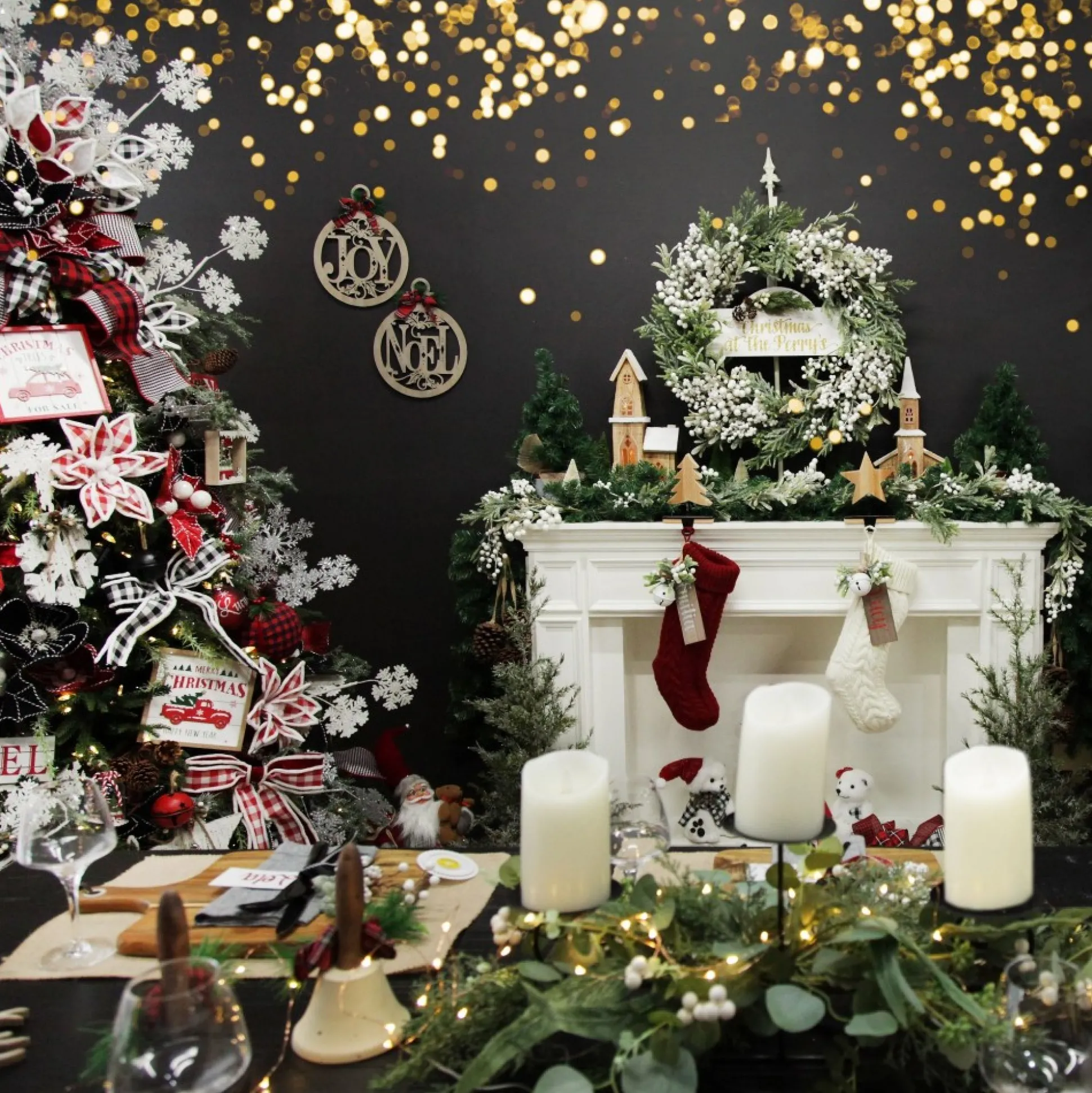 Red Magnolia Flower Stem with Twine Trim Christmas Flowers|