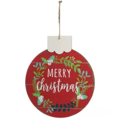 Red Merry Christmas Wooden Bauble Plaque Wall Hangings And Signs|