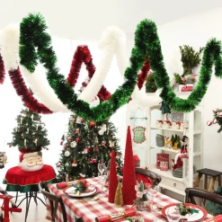 Red Metallic Thick Christmas Tinsel Garland Tree Garlands|