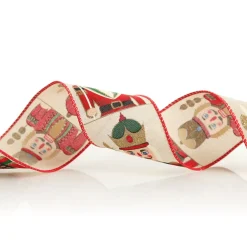 Red Nutcracker Print Christmas Ribbon with Wired Edge - 6.3cm Ribbons|