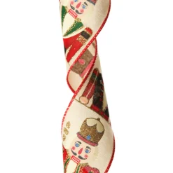 Red Nutcracker Print Christmas Ribbon with Wired Edge - 6.3cm Ribbons|