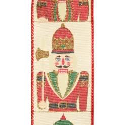 Red Nutcracker Print Christmas Ribbon with Wired Edge - 6.3cm Ribbons|