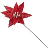 Red Poinsettia Flower Stem with Twine Trim Christmas Flowers|