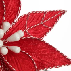 Red Poinsettia Flower Stem with Twine Trim Christmas Flowers|