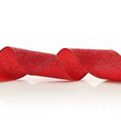 Red Sparkle Glitter Ribbon Wired Edge - 6.3cm Ribbons|