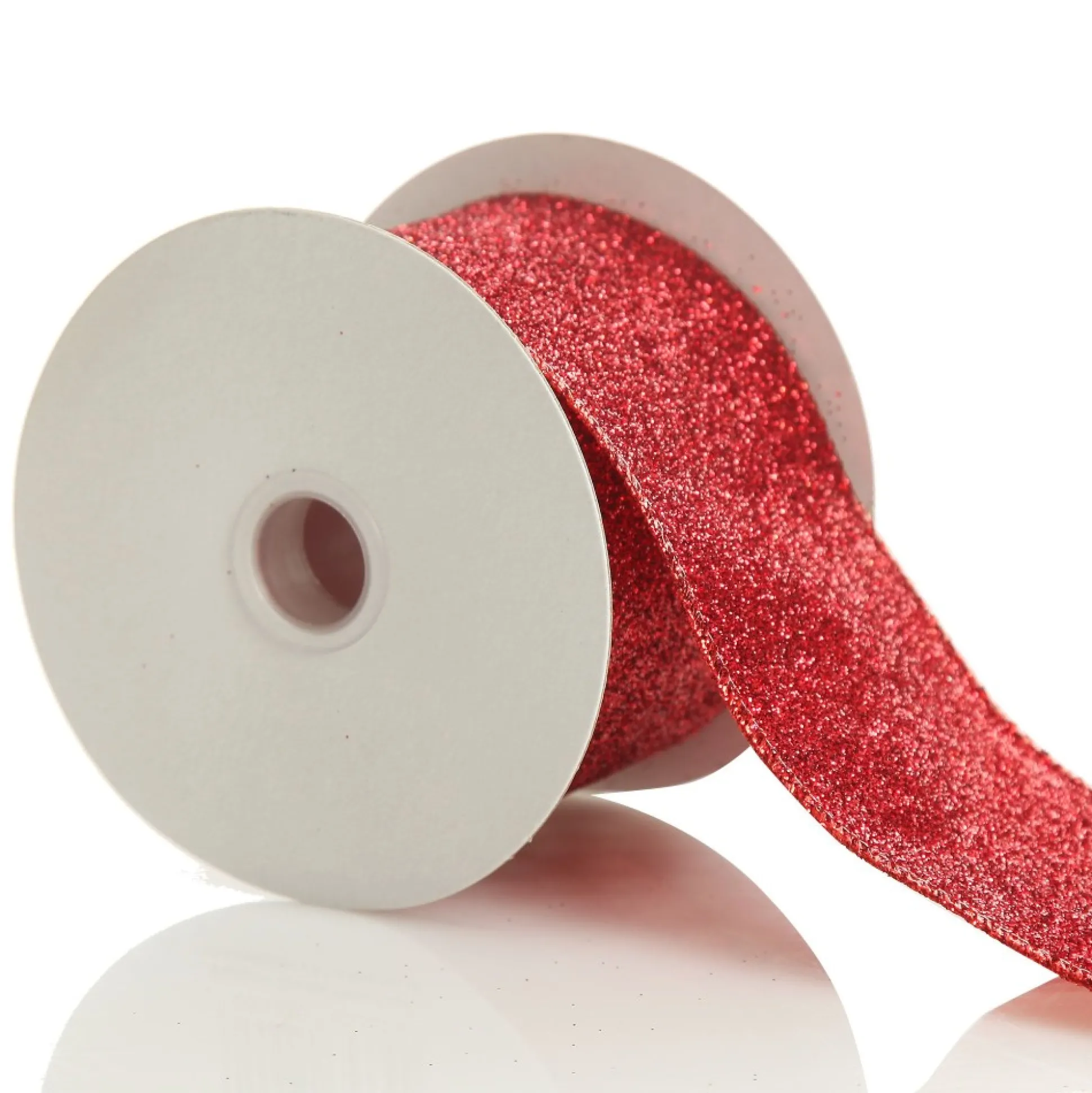 Red Sparkle Glitter Ribbon Wired Edge - 6.3cm Ribbons|