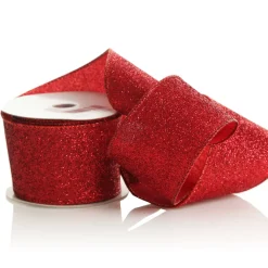 Red Sparkle Glitter Ribbon Wired Edge - 6.3cm Ribbons|
