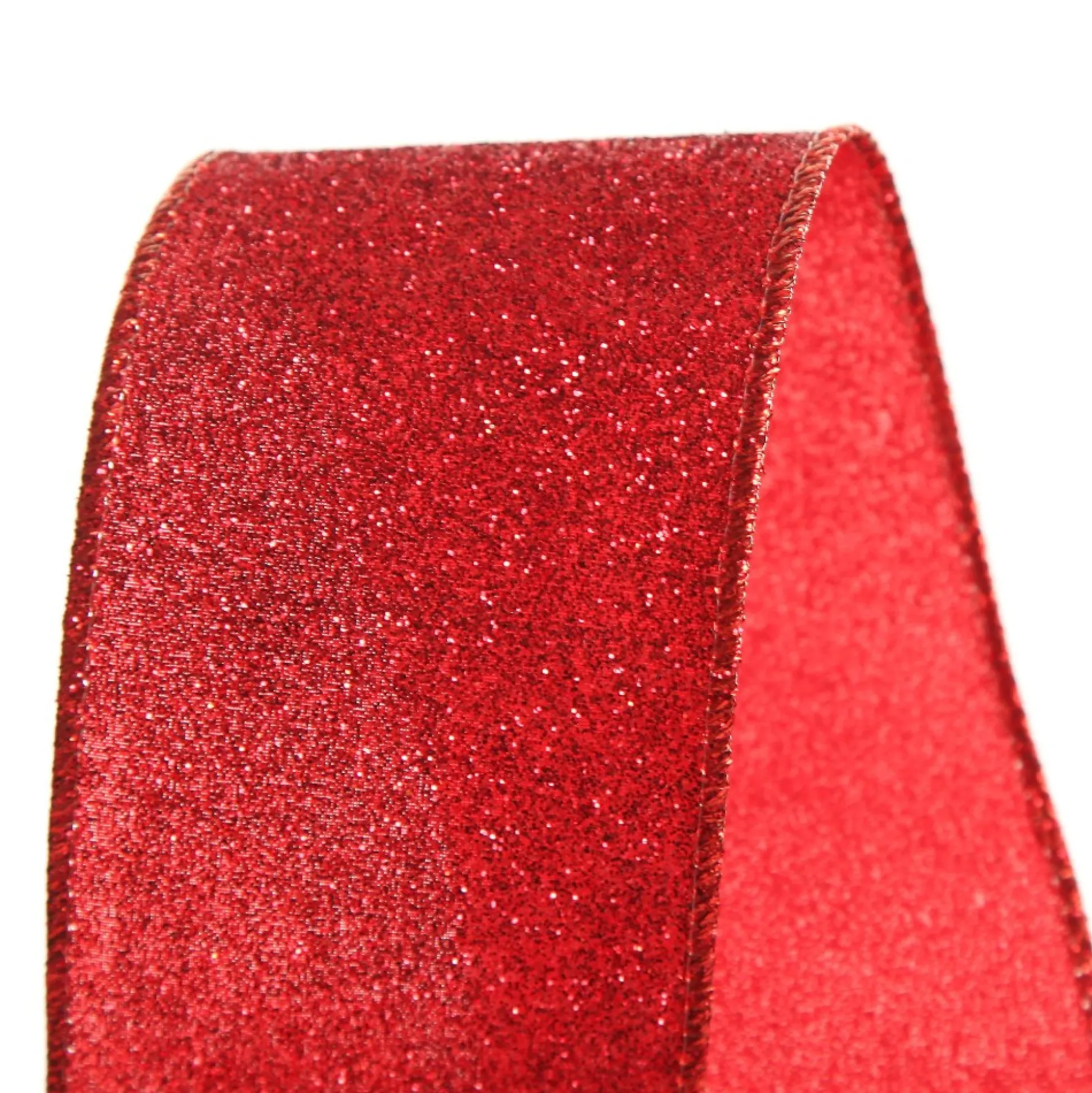 Red Sparkle Glitter Ribbon Wired Edge - 6.3cm Ribbons|
