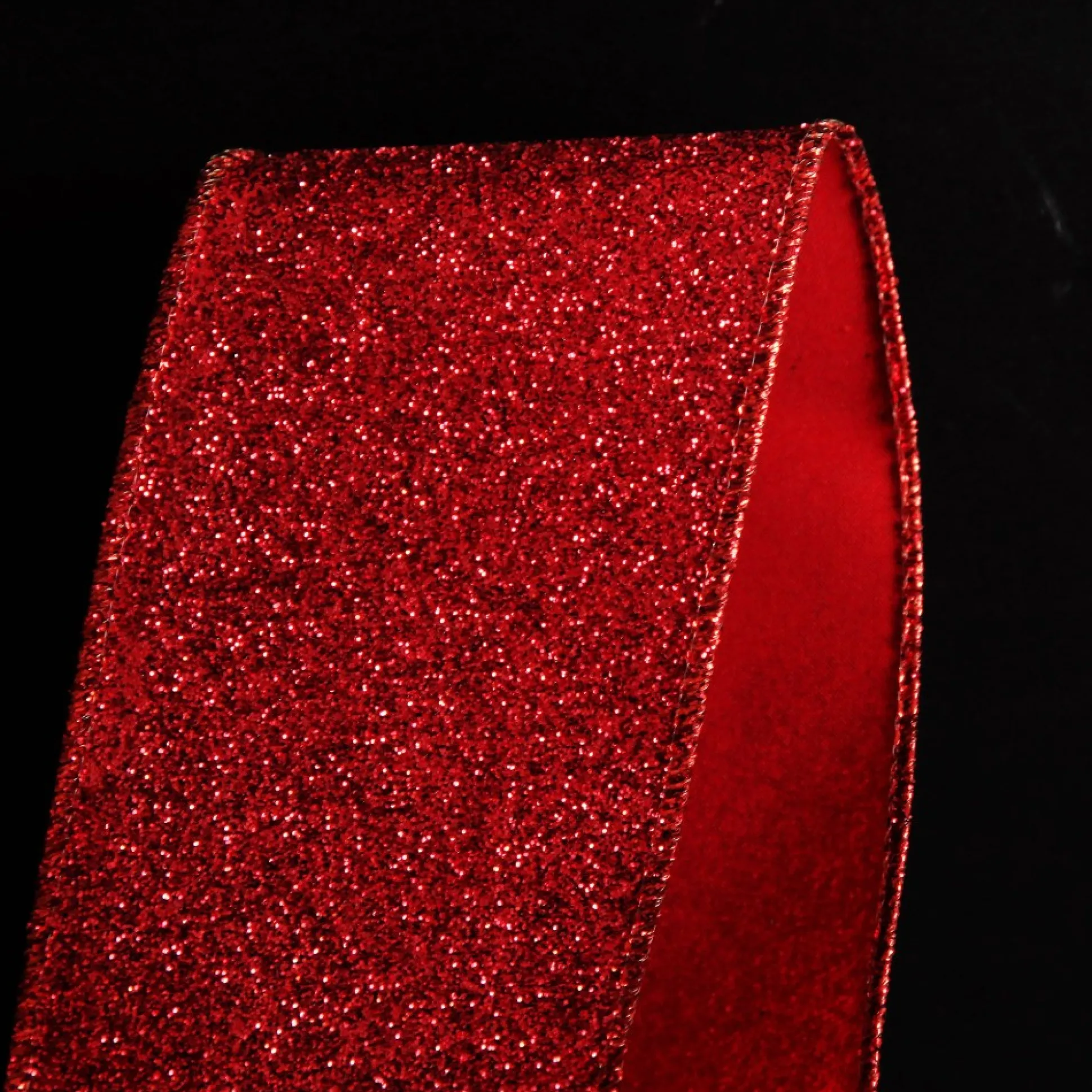 Red Sparkle Glitter Ribbon Wired Edge - 6.3cm Ribbons|