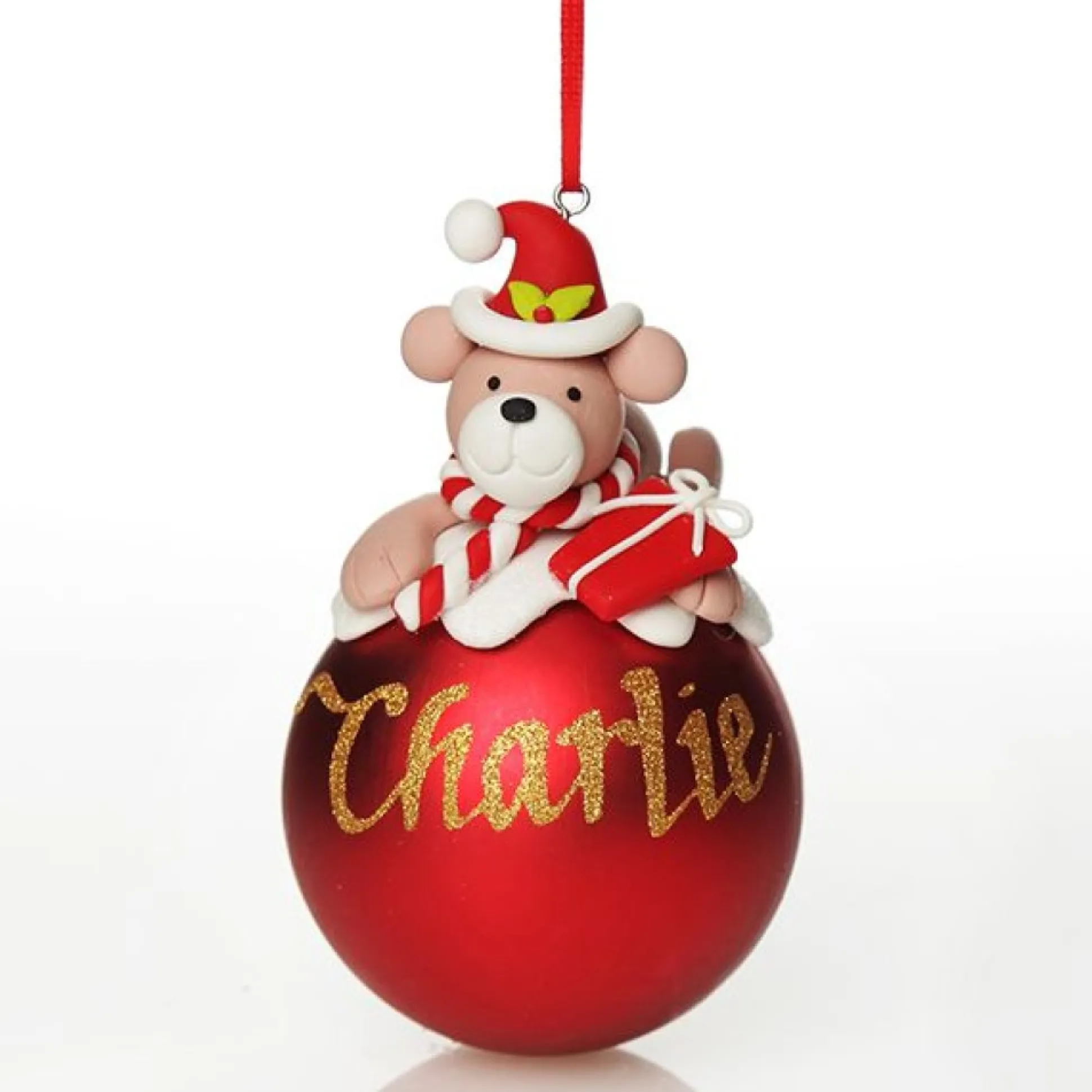 Red Teddy Christmas Character Bauble Personalised Baubles|