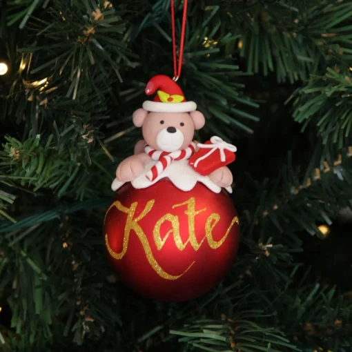 Red Teddy Christmas Character Bauble Personalised Baubles|