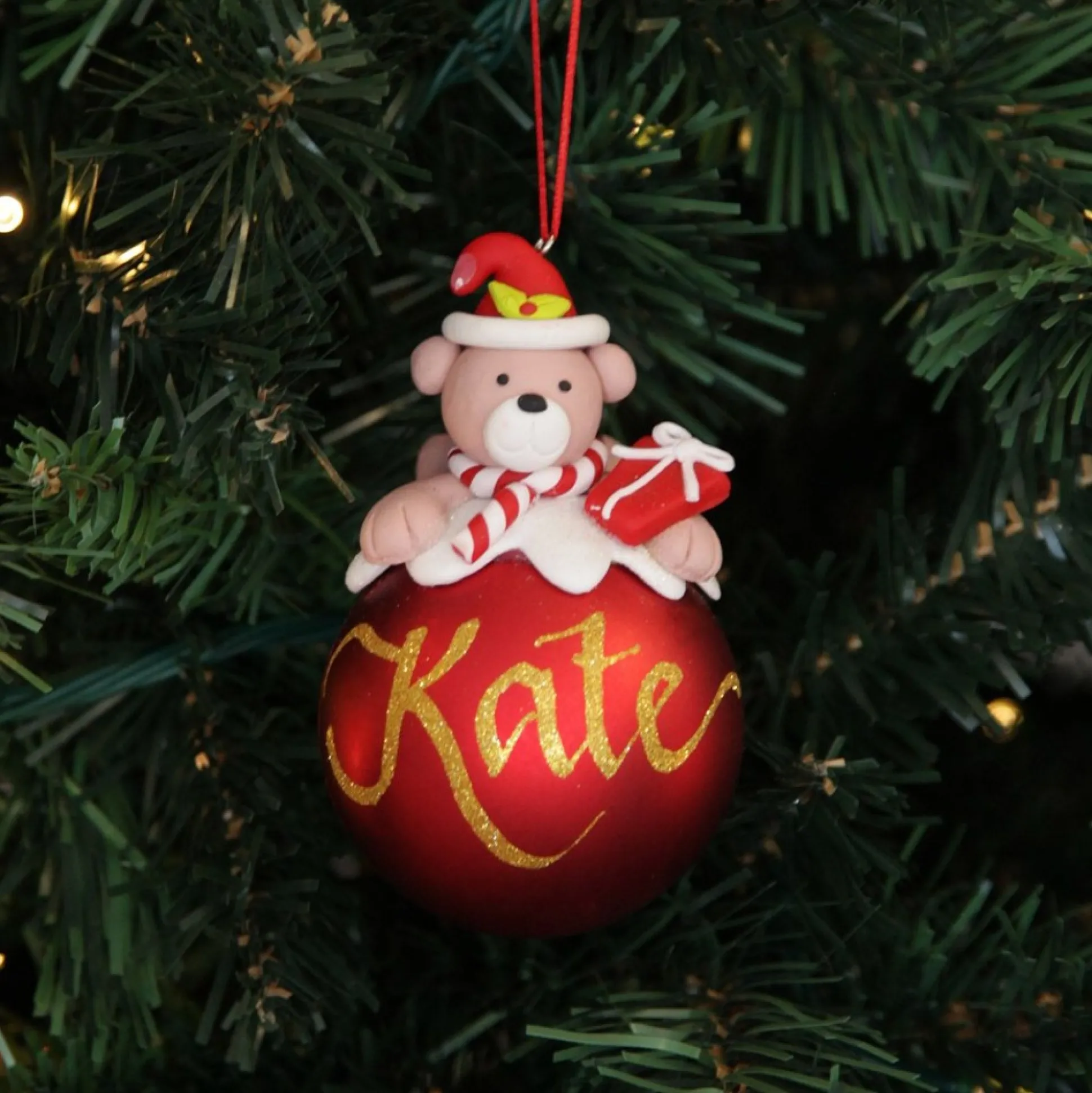 Red Teddy Christmas Character Bauble Personalised Baubles|