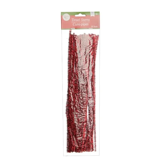 Red Tinsel Chenille Stem Pipe Cleaners - Pack of 45 Christmas Craft Supplies|