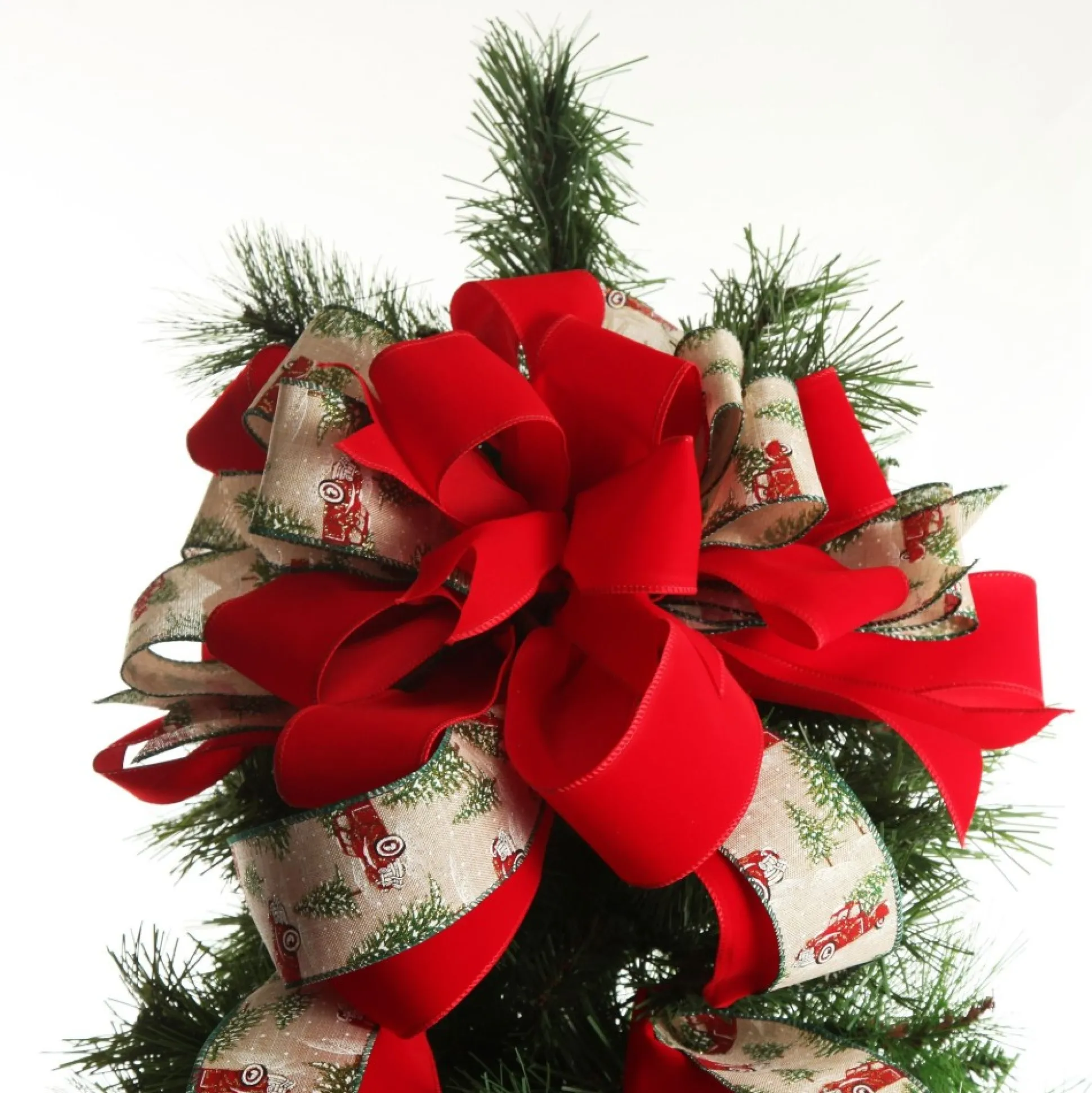 Red Truck Deluxe Tree Topper Bow with Streamers Tree Toppers|