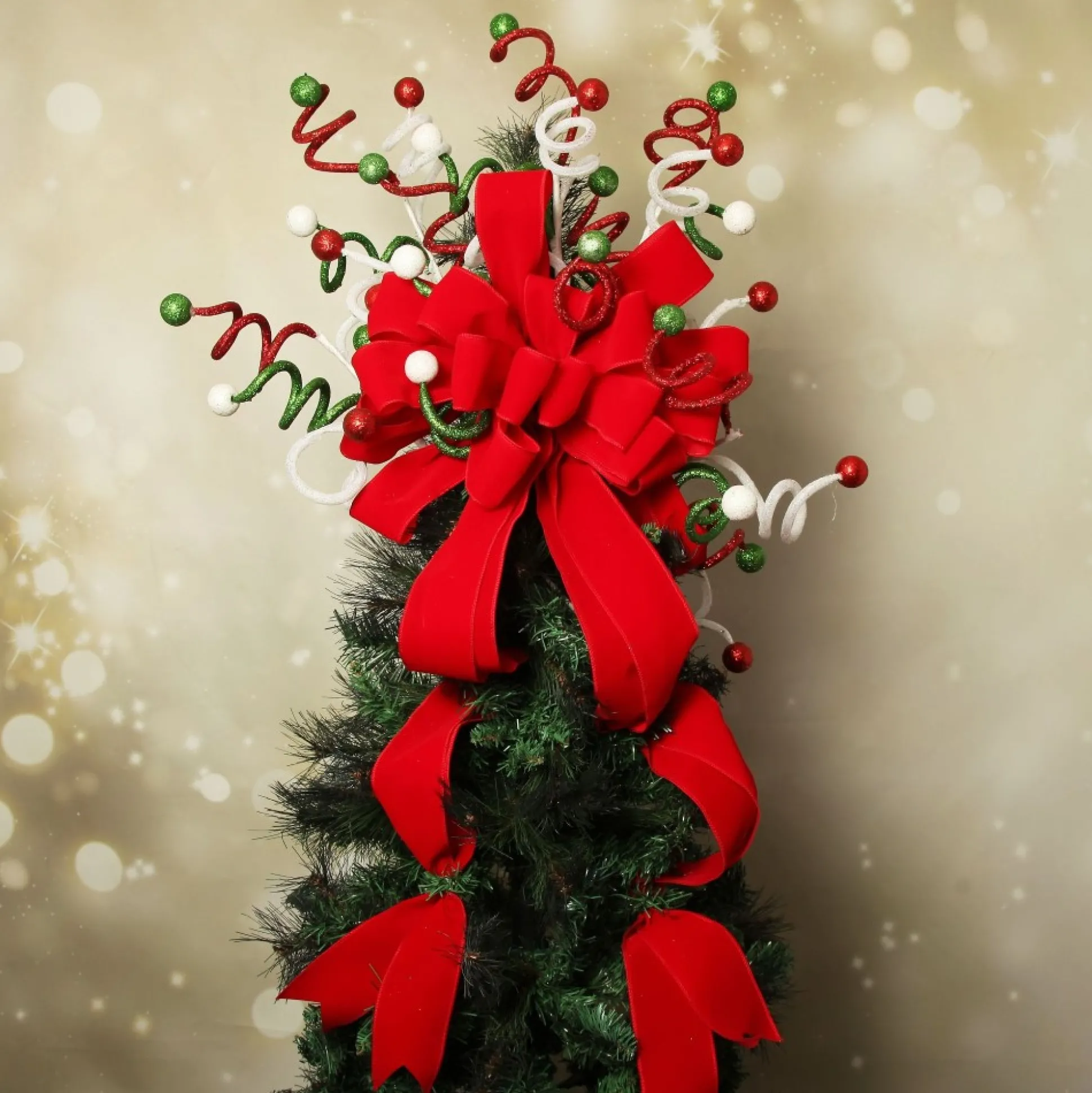 Red Velvet Deluxe Tree Topper Bow with Streamers Tree Toppers|