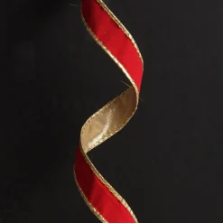 Red Velvet Gold Trim Wired Christmas Ribbon Ribbons|