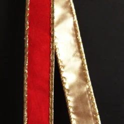 Red Velvet Gold Trim Wired Christmas Ribbon Ribbons|