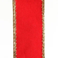 Red Velvet Gold Trim Wired Christmas Ribbon Ribbons|