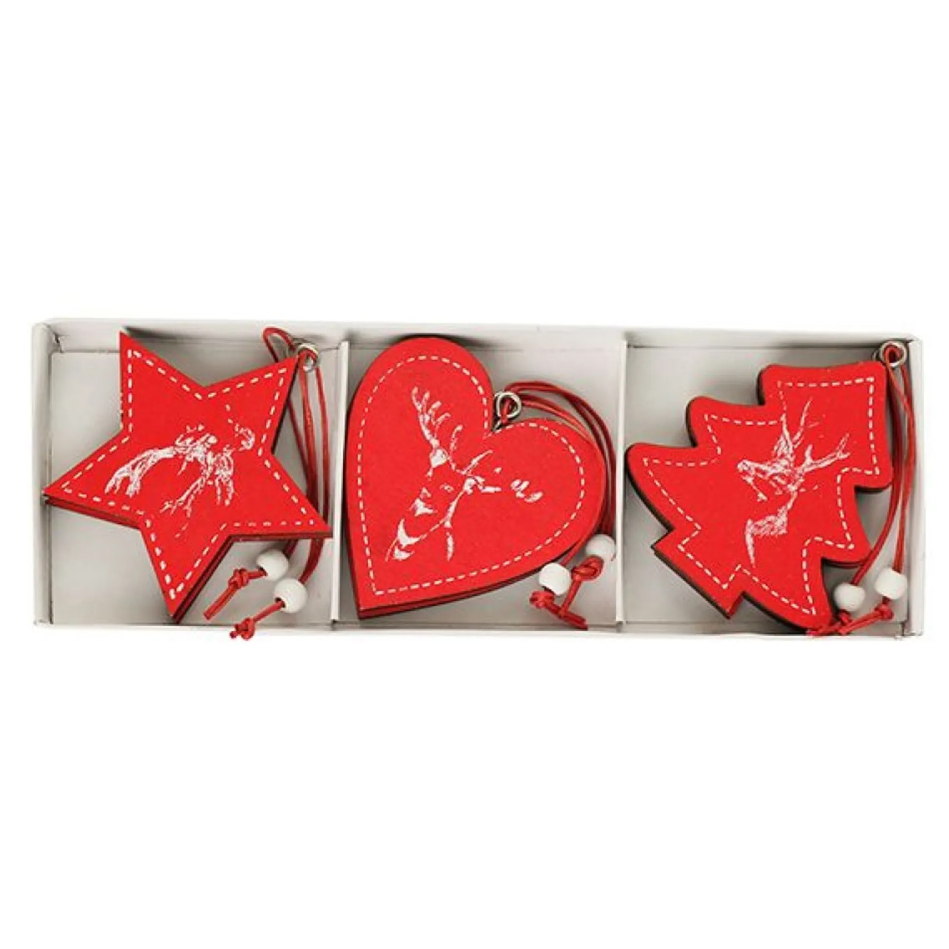 Red Vintage Deer Stamped Christmas Decorations - Set of 6 Christmas Tree Decorations|