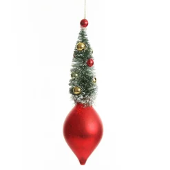 Red Vintage Glass Christmas Finial with Tree Christmas Tree Decorations|