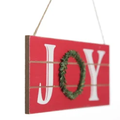Red Wood Hanging Christmas Joy Plaque Wall Hangings And Signs|