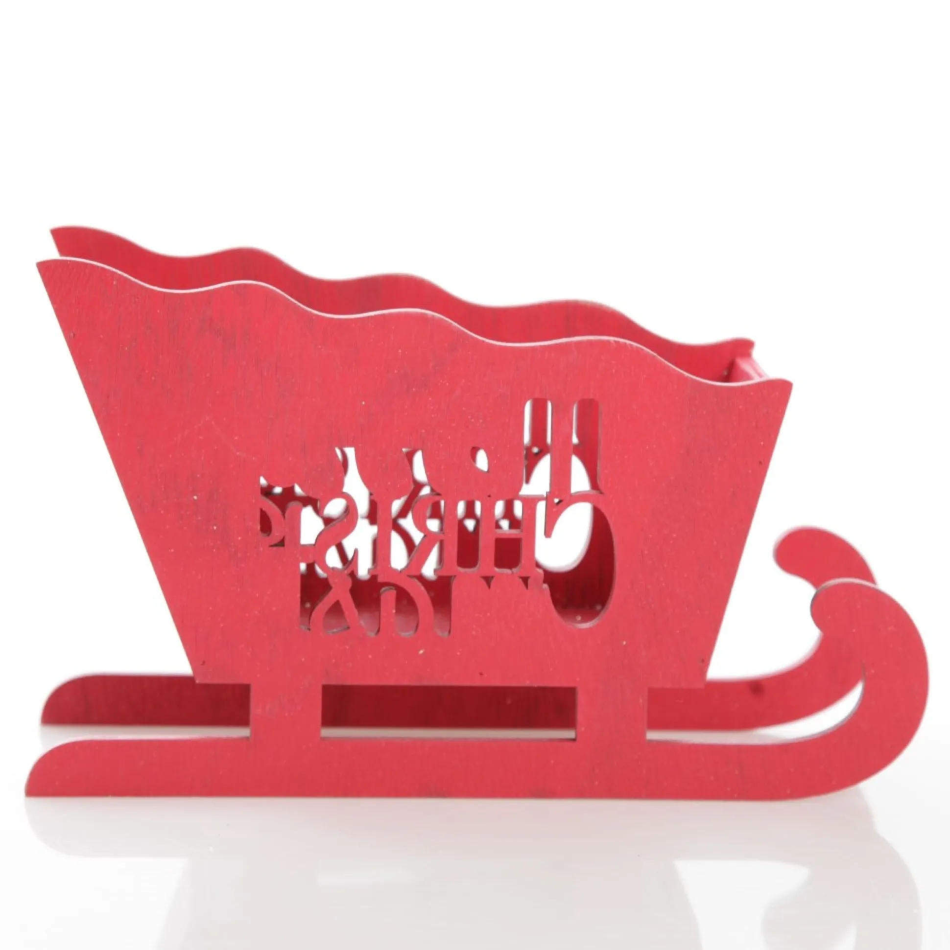 Red Wooden Sleigh with Merry Christmas Christmas Ornaments|