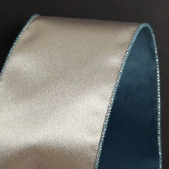 Reversible Blue Velvet and Champagne Satin Wired Christmas Ribbon Garland Tree Garlands|