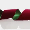 Reversible Dark Red Velvet and Green Satin Wired Christmas Ribbon Garland Tree Garlands|