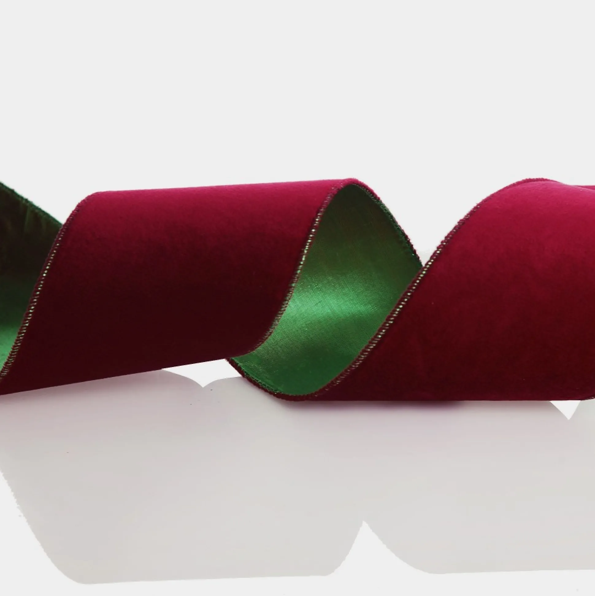 Reversible Dark Red Velvet and Green Satin Wired Christmas Ribbon Garland Tree Garlands|