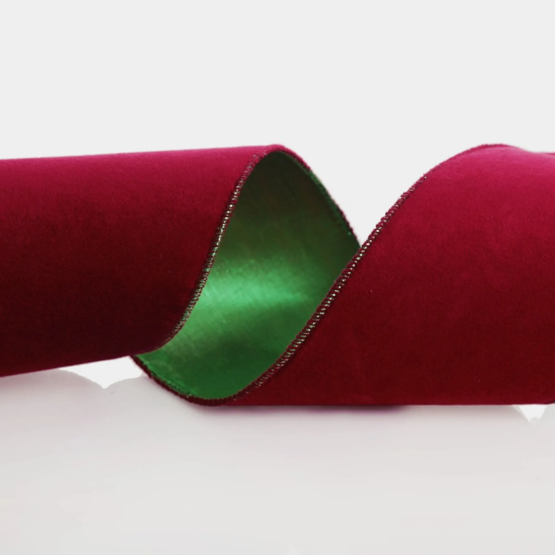 Reversible Dark Red Velvet and Green Satin Wired Christmas Ribbon Garland Tree Garlands|