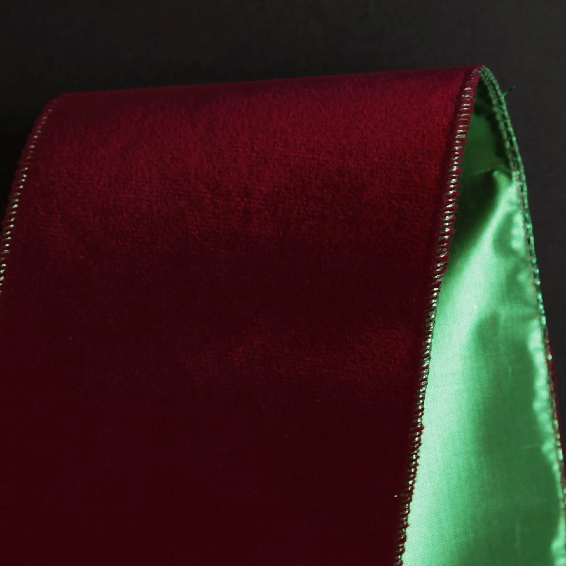 Reversible Dark Red Velvet and Green Satin Wired Christmas Ribbon Garland Tree Garlands|